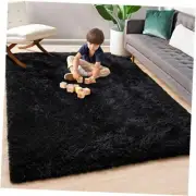Super Soft Fluffy Shaggy Rugs 5x8 Feet for Living Room Bedroom, 5×8 Feet Black