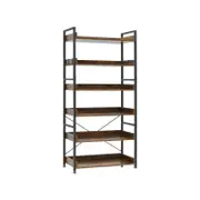 Costway 6-Tier Storage Bookcase Display Shelves w/4 Hooks Brown