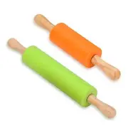 Silicone Rolling Pin, Dough Roller for Pizza, Cookie with Wooden Handle and