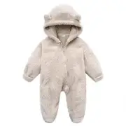 Nevenka Baby Fleece Footie Snowsuit Cartoon Bear Warm Hooded Outfits-Cream