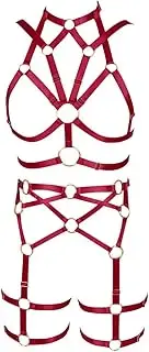 [MAMOHSS] Womens Full Body Harness Bras Strap Crop Tops Punk Gothic Garter Belts Lingerie Set Festival Rave Wear