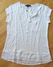 Sanctuary S White Chiffon Hem V Slit-Neck Short Sleeves Linen Top NWT Cute!