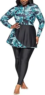 [ODIZLI] Plus Size Swimsuit for Muslim Womens Swimwear Long Sleeve Leaf Print Burkini Full Cover Swimsuit Rash Guard