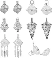 [NICENEEDED] 10 PCS Cage Charms Brass Locket Charms, 5 Styles Crystal Necklace Holders Silver Hollow Spiral Bead, Cages Lotus Tree of Life Charms for Jewelry Making Charms DIY Necklaces Crafts