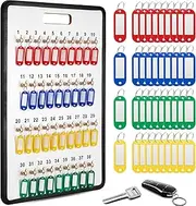 RattanView Key Hook Board Rack with 40 Pcs Plastic Tags Set 23.4 x 15.5 Inch Key Holder Wall Mount with 38 Hooks Self Closing Tabs Colored Labels for Car Hotels Office House Storage Organization