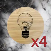 Lightbulb x4 Bamboo Coasters Drink Natural Wood Home Decor Lounge Energy NEW