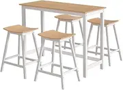 Artiss Bar Table and Stools Set Solid Wood Dining Desk Kitchen Chairs Cafe Pub