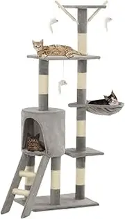 Generic Cat Tree with Sisal Scratching Posts 138 cm Grey,170578