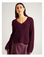 [Basque] V Neck Lofty Knit in Aubergine