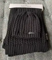 Nwt Rainforest Cable Knit Beanie And Scarf Set Onesize Black G7