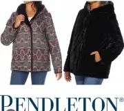 Pendleton Revesible Jacket Coat Plush Faux Fur Lined Hooded Aztec Pockets M New