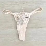 Oroton Couture Micro G String Size 10 Bellini Floral Lace Sheer Bow Pearl New