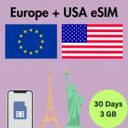 Europe + USA Prepaid Travel eSIM Card 3GB Data 5G/4G Lte 30 Days