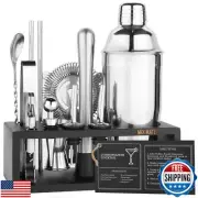 Mixology Bartender Kit with Stand - 15 Piece Bar Tool Set, Silver Bar Set Coc