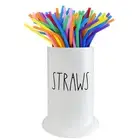Straw Dispenser for Counter, Bamboo Straw Holder, Coffee Stirrers Holder for ...