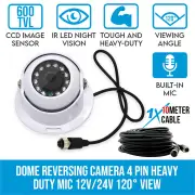 Elinz Dome CCD Reversing Camera Heavy Duty Mic IR Colour 12V/24V Car Truck Caravan 10M 4 PIN Advanced Cable