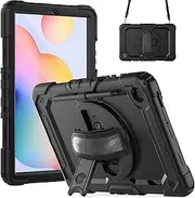 [Gylint] Case for Samsung Galaxy Tab S6 Lite (2024), with Screen Protector, Hand Strap, Shoulder Strap, 360° Rotating Stand for Samsung Galaxy Tab S6 Lite 10.4 Inch 2024/2022/2020 Black