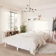 Queen Size Bed Frame Solid Pine Wood Farm Scandi Mattress Base Platform White