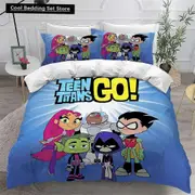 v2190 Bed Sheets Teen Titans Go Bedding Set Single Twin Full Queen King Size Anime Bed Set Aldult Kid Bedroom Duvetcover Sets 3-Piece Bedding Set (1