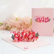 Mother’s Day Pop Up Card 'Best Mom Ever' 3D Flower Greeting -Mother's Day Birthday-for Mother Wife Grandma