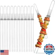 Metal Skewers for Kabobs - 17" 10 Pack Kabob Skewers with Push Bar Double Pro