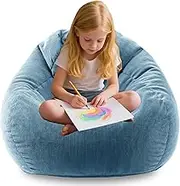 ENBAOHUI Memory Foam Bean Bag Chairs for Teens or Kids with Filling Bean Bag Sofa with Handle Super Soft Washable Corduroy Fabric Lazy Sofa 3 Foot Blue