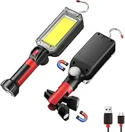 SHiLiPAi LED Work Light Rechargeable with 2 Magnetic Base, IPX4 Waterproof, 8000K COB Panel & 360° Rotating Hook - 6H Runtime, Portable Clamp Light for Workshop, Garage, Automotive, Job Site