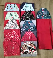 Christmas tea towels hanging waffle weave bottom assorted cotton tops pres stud