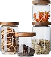 BaoFull Glass Jar with Lid, Airtight Food Storage Containers Glass Set for Coffee Beans| Sugars| Candy, 4 Pack