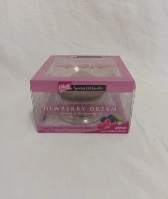 Glade Scented Oil Candle Set Dewberry Dreams with 1 Glass Holder & 2 Candles NIB
