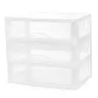 Plastic Stackable Storage 3 Drawers, White Bathroom Makeup Organizer with Wid...