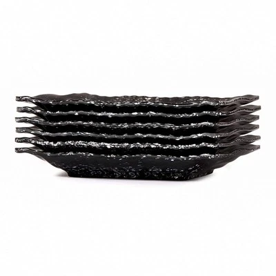 Melamine Serving Platter Set of 6 for Snacks Marble Black 7 Inches P304