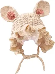 [Ipetboom] 1pc Wool Earmuffs Bunny Hat Hats Cute Beanies Girl Ears Knit Newborn Hat Winter Newborn Has Warm Hat Yarn Cap Cotton Beige