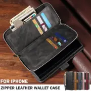 For iPhone 16 15 14 13 12 11 Pro Max XS 8 Case Leather Wallet Zipper Flip Cover