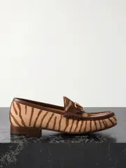 [Valentino Garavani] Valentino Garavani - Vlogo Signature 20 Leather-trimmed Zebra-print Calf Hair Loafers - Brown - IT41 IT 41 Brown