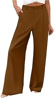 Women's Wide Leg Work Pants Elastic High Waist Business Work Casual Pants Loose Comfy Workout Yoga Pants with Pockets