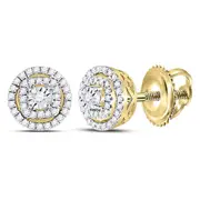 14k Yellow Gold Round Diamond Halo Earrings 1/4 Cttw