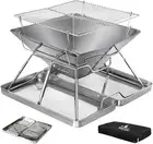 Folding Charcoal BBQ Grill, 2-IN-1 Portable Camping Barbecue Grill Fire Pit, Sta