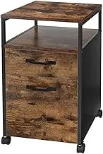 Industrial Style Mobile File Cabinet with 2 Drawers and Open Shelves for A4 Letter Size Hanging File Folders, Office Filing Cabinet with Wheels