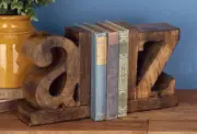 Grayson Lane A Z Bookends Set of 2 Brown Traditional 9x6" Mango Wood India NEW