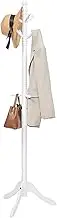 VASAGLE Solid Wood Coat Rack/Stand, Free Standing Hall Coat Tree with 10 Hooks for Hats, Bags, Purses, for Entryway, Hallway, Rubberwood, Cloud White URCR03WT