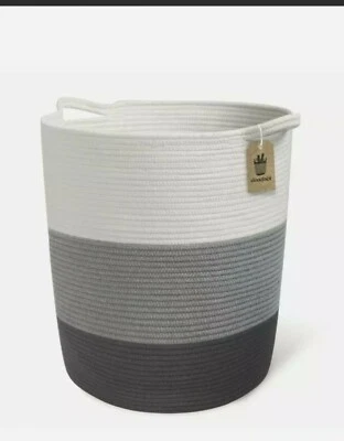 Hamper Basket Woven Toy Clothes Basket Storage Cotton Rope Dark Light Grey White
