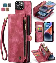CaseMe 2in1 iPhone 14 Plus Detachable Case Leather Wallet Cover Apple [Red]