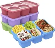 4 Pcs Snack Containers, 5 Compartments Meal Box with Clear Lid, 1300ml Food Container, Reusable Meal Prep Container for Kids Adults(Set 2)