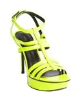 SAINT LAURENT PARIS VITELLO VERNICE NEON YELLOW STRAPPY SANDALS Sz. US10.5/40.5E