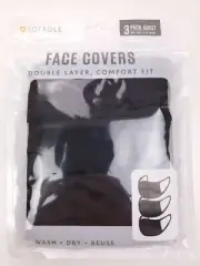 Sof Sole 3 Pack Face Cover Mask Black Adult Size Reusable/washable