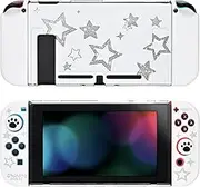 DLseego Case Compatible with Switch, Slim Hard Dockable Cover PC Switch Protective Case with Switch Case and 2 Pieces Joystick Caps and 1 x Decorative Laser Card, Stars
