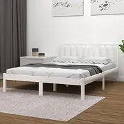 White Pine Wood Bed Frame King Size 183x203 cm - Wooden Slats, Sturdy Frame, BedHead, Bedroom Furniture, Beds Base