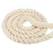 1inx98ft Twisted Cotton Rope 3 Strand Tug of War Rope with Sealing Tape Beige