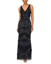 Aidan Mattox by Adrianna Papell Beaded Ruffle Sleeveless Gown Women's 8 Twilight
